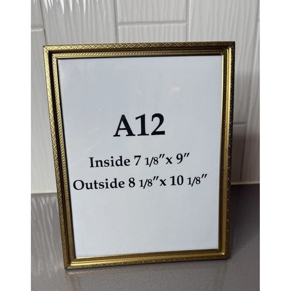 Vintage MCM Art Deco Brass Metal Picture Frame Gold Tone 8 x 10 w/ Glass GUC